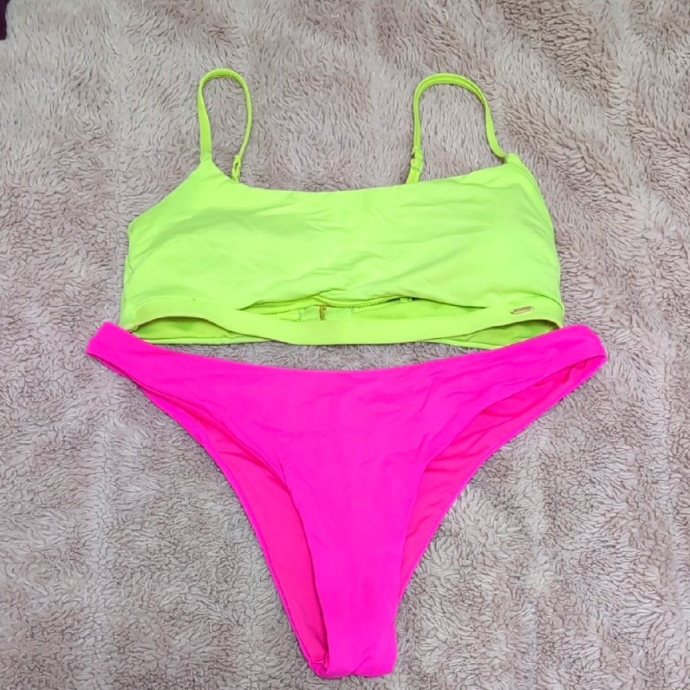Everday Sunday Neon Green and Hot Pink Bikini Set